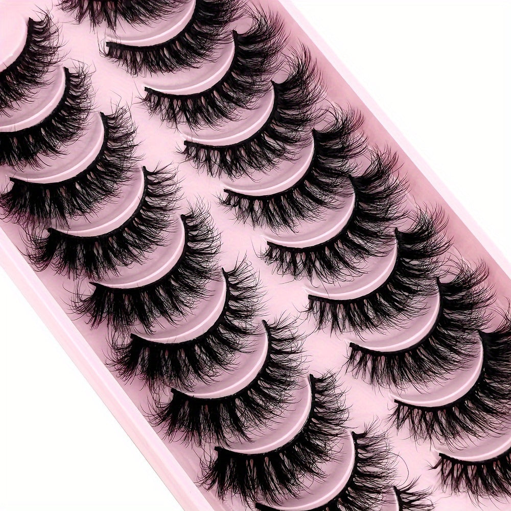 10 Pairs Natural 3D Faux Mink Eyelashes - Cat Eye Style, Multi-Layer Curled, Long & Voluminous Black Lashes for Beginners, Reusable, D Curl, Various Lengths (10-18mm), Perfect for Everyday Glam or Special Occasions, AMSDCN